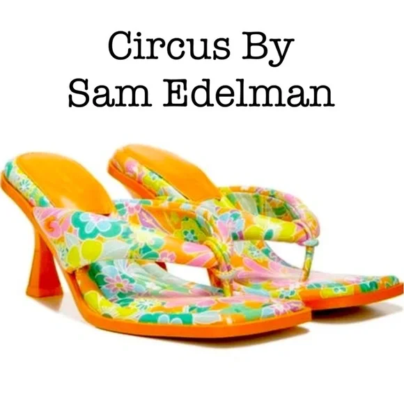 New Sam Edelman Circus Skeet Floral Orange Sandals Size 7 1/2 - Picture 1 of 13